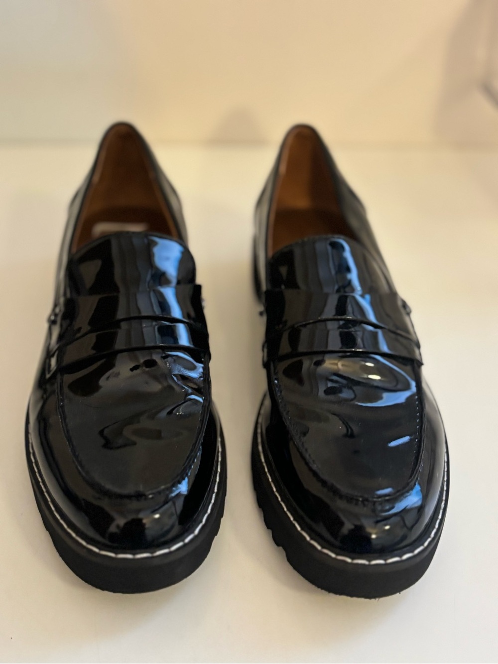 Franco Sarto Black Patent Loafers with Glossy Finish
